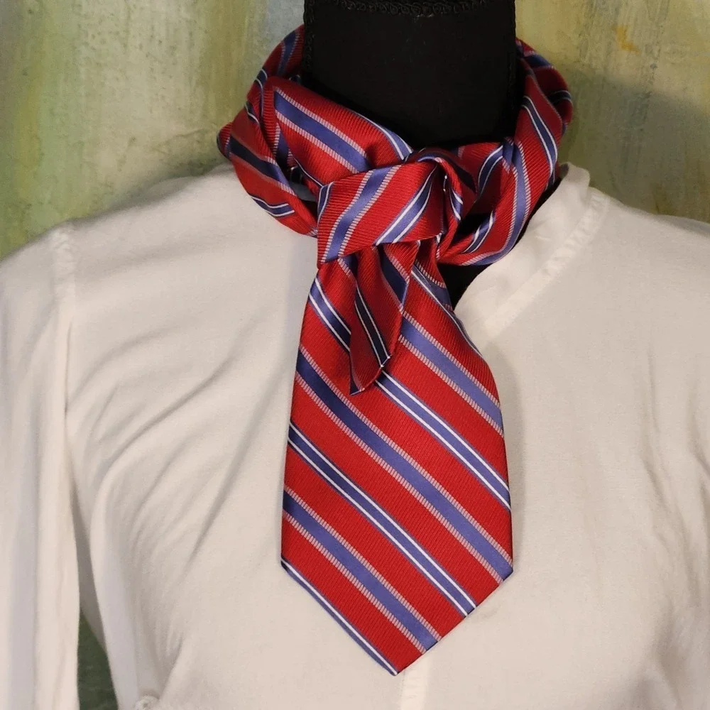 OS Neck Tie Red White Blue Striped Silk Excellent